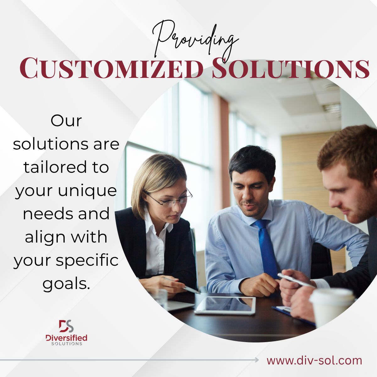 div_sol's tweet image. We take the time to understand your organization, your team, and your vision. From there, we design a recruiting approach tailored specifically to your needs. The result? Candidates who aren’t just qualified, but the right fit for your organization.

div-sol.com