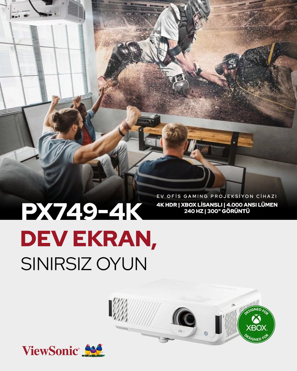 Oyun ve iş bir arada, hiç bu kadar büyük olmamıştı! 🏠💻🎮
PX749-4K, 4K HDR çözünürlük ve 4.000 ANSI lümen parlaklığıyla her sahneyi net ve canlı gösterir.