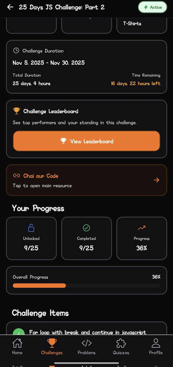 Deepaks0611's tweet photo. Progress: 36%
Completed Day 9 of the #25DaysJSChallenge part 2 with
@ChaiCodeHQ @Hiteshdotcom @nirudhuuu
#BuildinPublic #MasterJi #JavaScript #CodingJourney https://t.co/dvXv3XnBM9