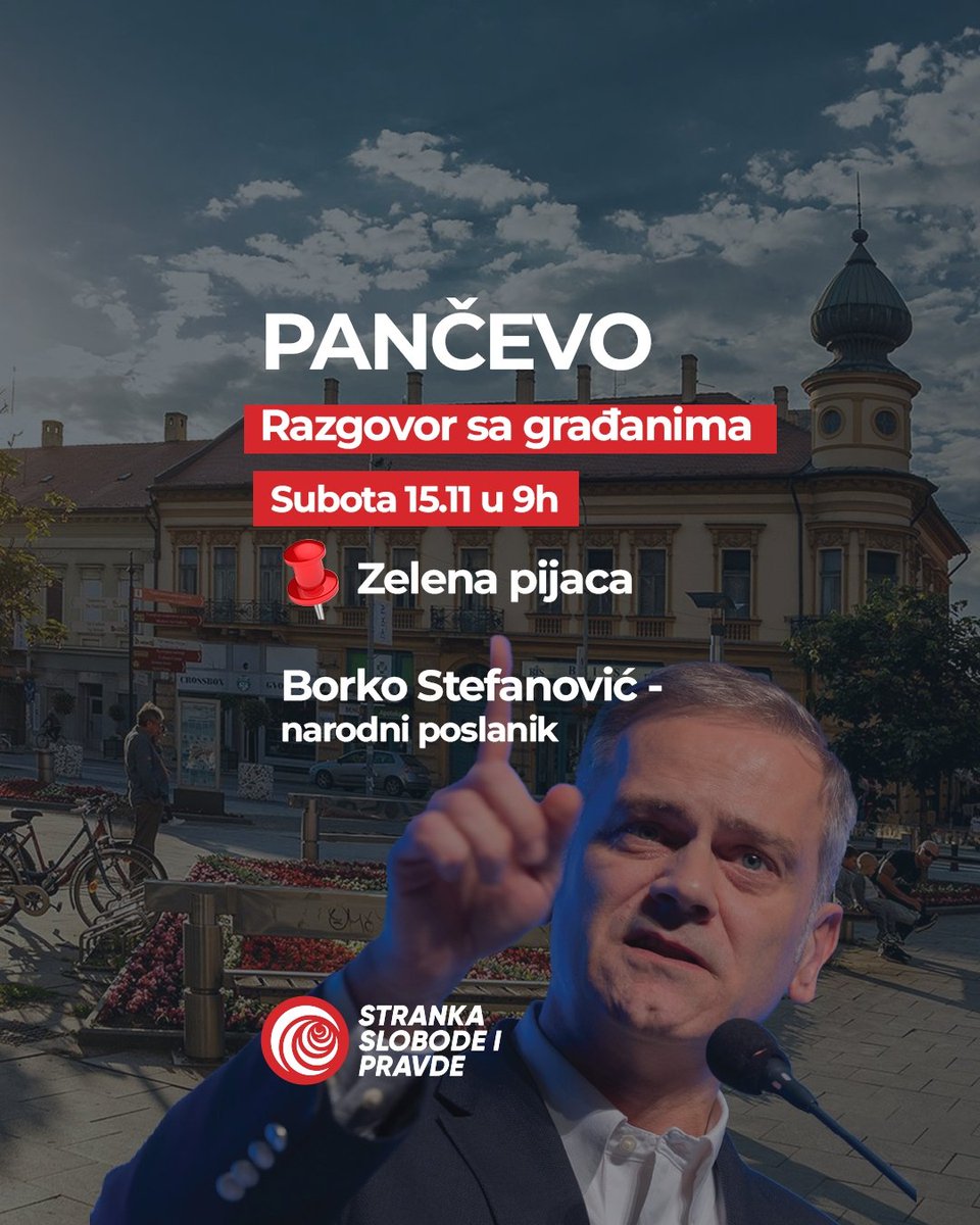 📍 U subotu od 09:00 časova na zelenoj pijaci u Pančevu pridružuje nam se i Borko Stefanović – vidimo se!
<a href="/SlobodaIPravda/">Stranka slobode i pravde</a>
<a href="/BJankulovi55883/">Bojan Jankulovic</a>