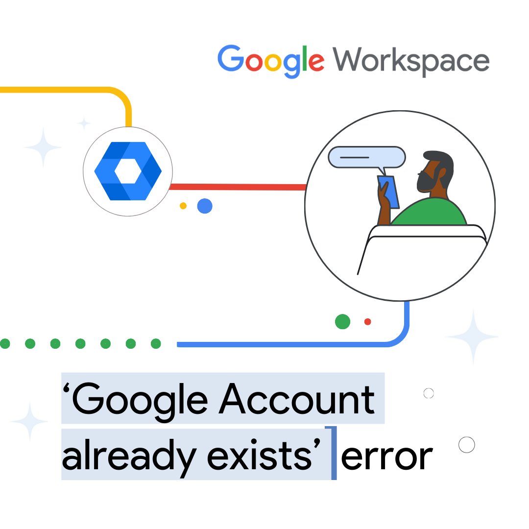 AskWorkspace's tweet image. Seeing a &apos;Google Account already exists&apos; error when setting up #GoogleWorkspace? This means that the email address was used for another Google service. Use a different email for the account setup to fix it. For a full guide, visit: goo.gle/49c3MRc #TroubleshootingTips