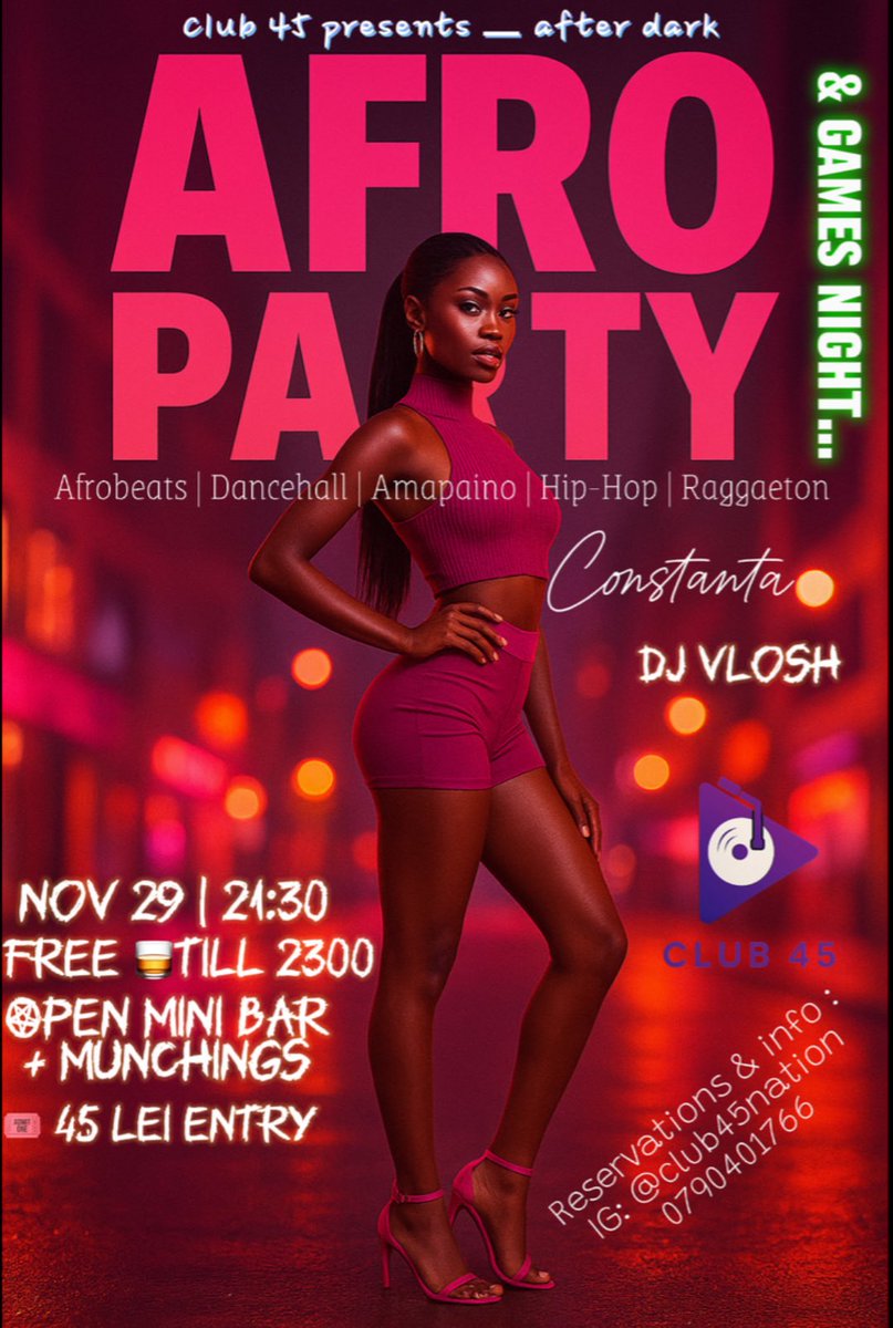 club45nation's tweet image. #CLUB45 –After Dark ✨
A night of vibes, games, dance &amp;amp; pure energy.
🎧 DJ Vlosh live | 📅 Nov 29 | 21:30
 Free 🥃 till 23:00
Open mini bar + munchings
🎟 45 lei entry | Limited spots available
“Entry’s easy, vibes are exclusive.”
👉 DM now to claim your slot!
📍 [will be sent]