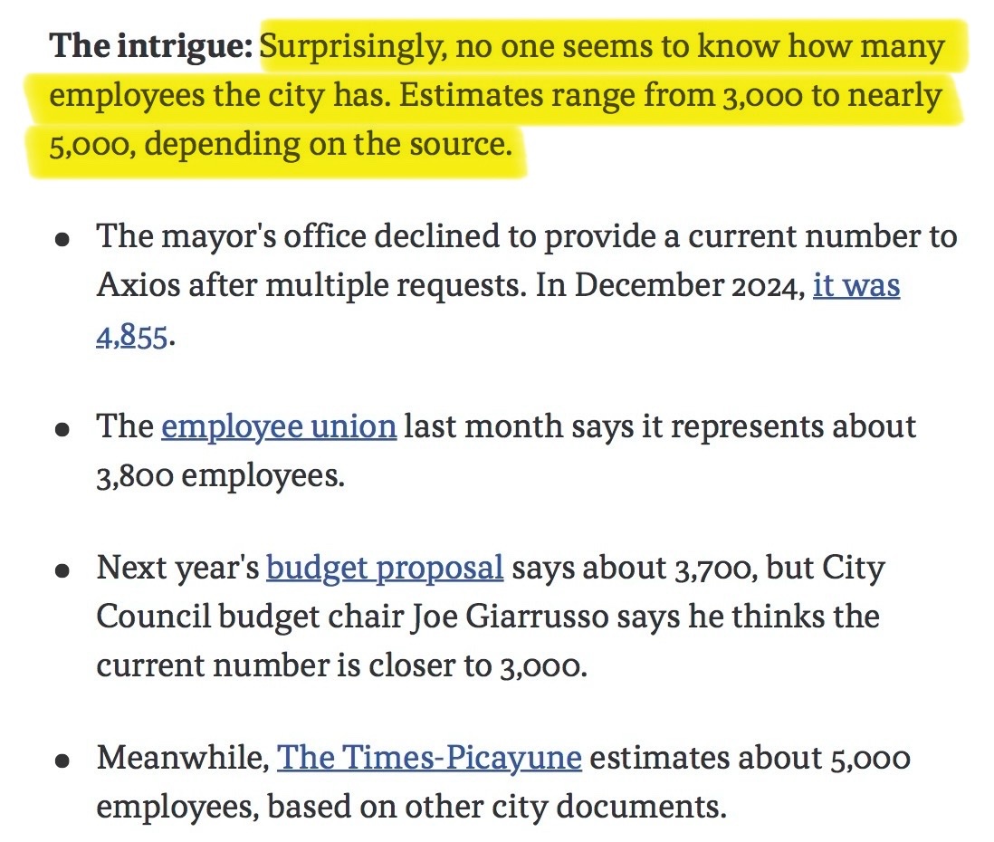 FixNOLA's tweet image. Um… what? This is what we’re dealing with here, @mikewag50 @LALegisAuditor. #lagov #lalege

📰 New Orleans mayor-elect plans to cut "top heavy" city staffing axios.com/local/new-orle…