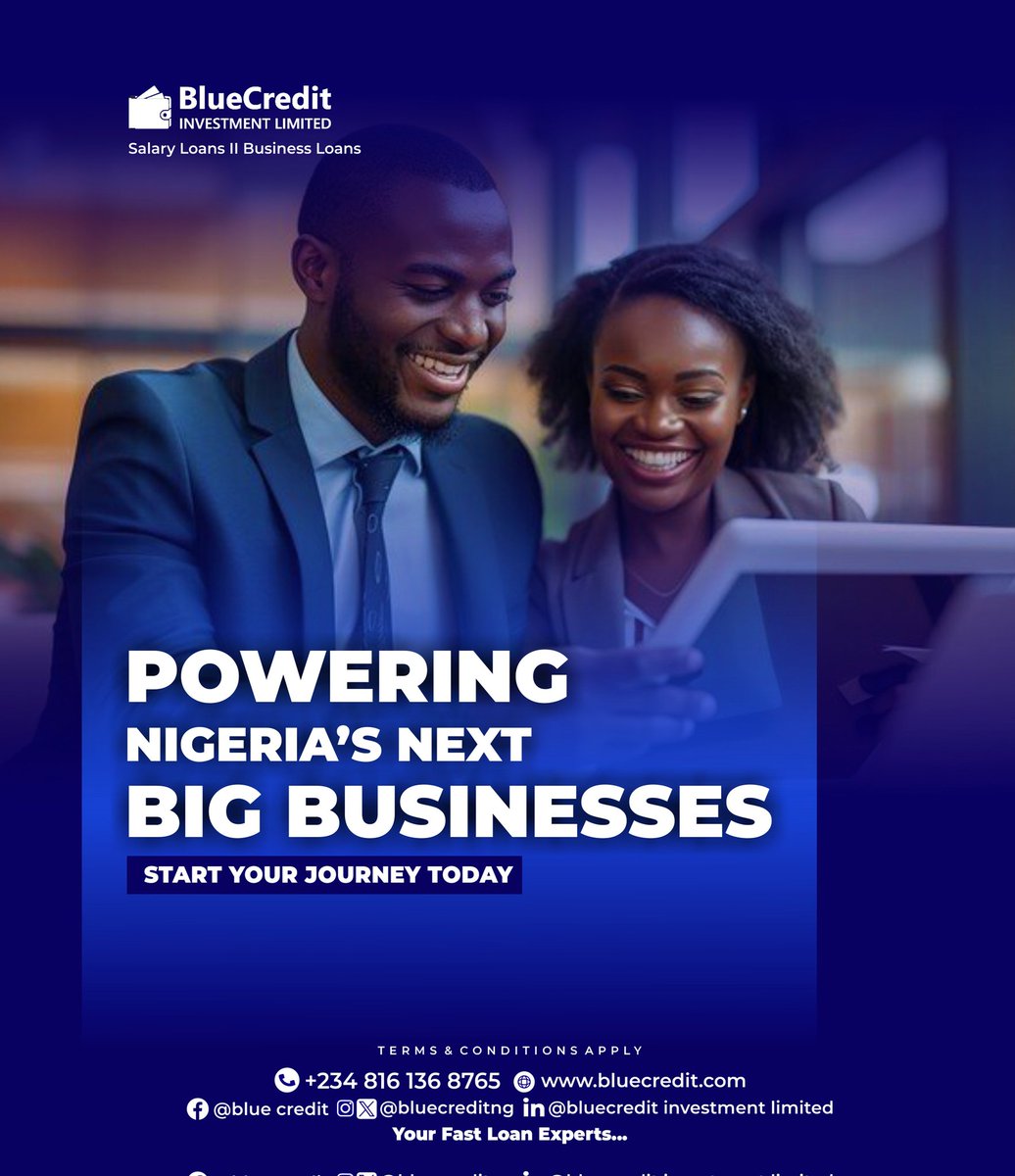 bluecreditng's tweet image. The difference between a plan and progress is access to credit.”
Blue Credit where your ideas meet opportunity.
#BlueCredit #SmartLoans #FinancialFreedom