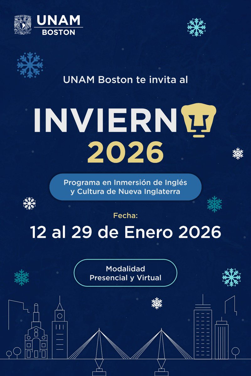 GlobalFCPyS's tweet image. Te invitamos al PROGRAMA DE INVIERNO PUMA 2026 🥳

🗓️ 12 al 29 de enero de 2026

⏰Es un programa de 3 semanas de duración con un promedio de 12 horas semanales de instrucción.

💻 Se ofrece en las modalidades presencial y virtual.

🔗 Pre-registro: forms.gle/it8pJ6vfwEn2k7…