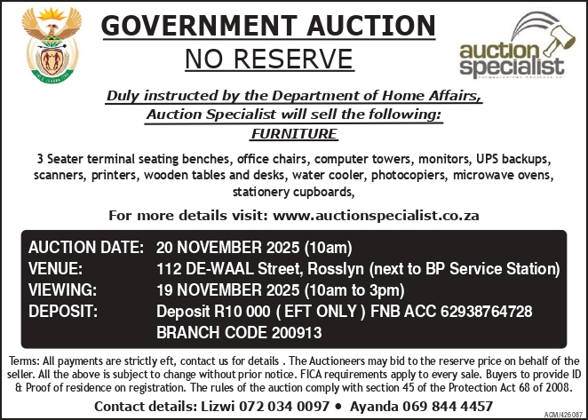 TheStar_news's tweet photo. Sponsored |  GOVERNMENT AUCTION – NO RESERVE
Duly instructed by the Department of Home Affairs,
Auction Specialist.
For more details, visit https://t.co/vhzsWSy7AG
#StarNews #GovernmentAuction #AuctionSpecialist https://t.co/q2KkcuLy9K