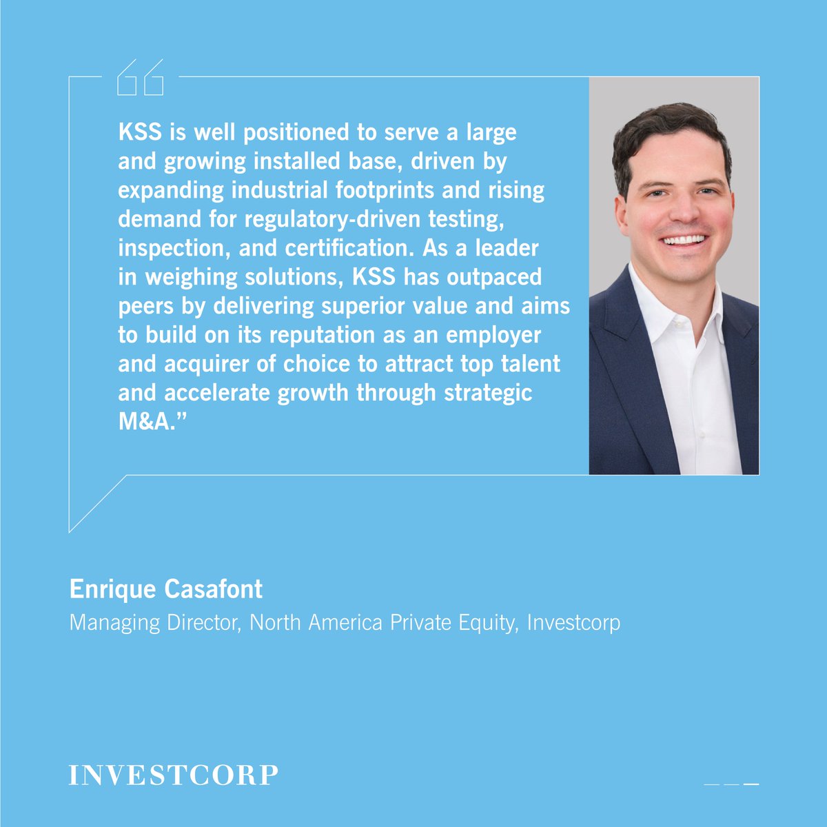 #Investcorp today announced its acquisition of Kanawha Scales &amp; Systems (KSS), a leading provider of weighing calibration and repair services and automation solutions that support mission-critical operations across a wide range of industries. Founded in 1954 and headquartered in