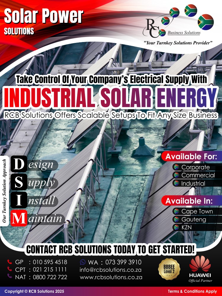 rcb_solutions's tweet image. RCB Solutions | Solar Solutions | Take Control Of Your Company’s Electrical Supply With Industrial Solar Energy – RCB Solutions Offers Scalable Setups To Fit Any Size Business

Email | enquiries@rcbsolutions.co.za
Website | rcbsolutions.co.za