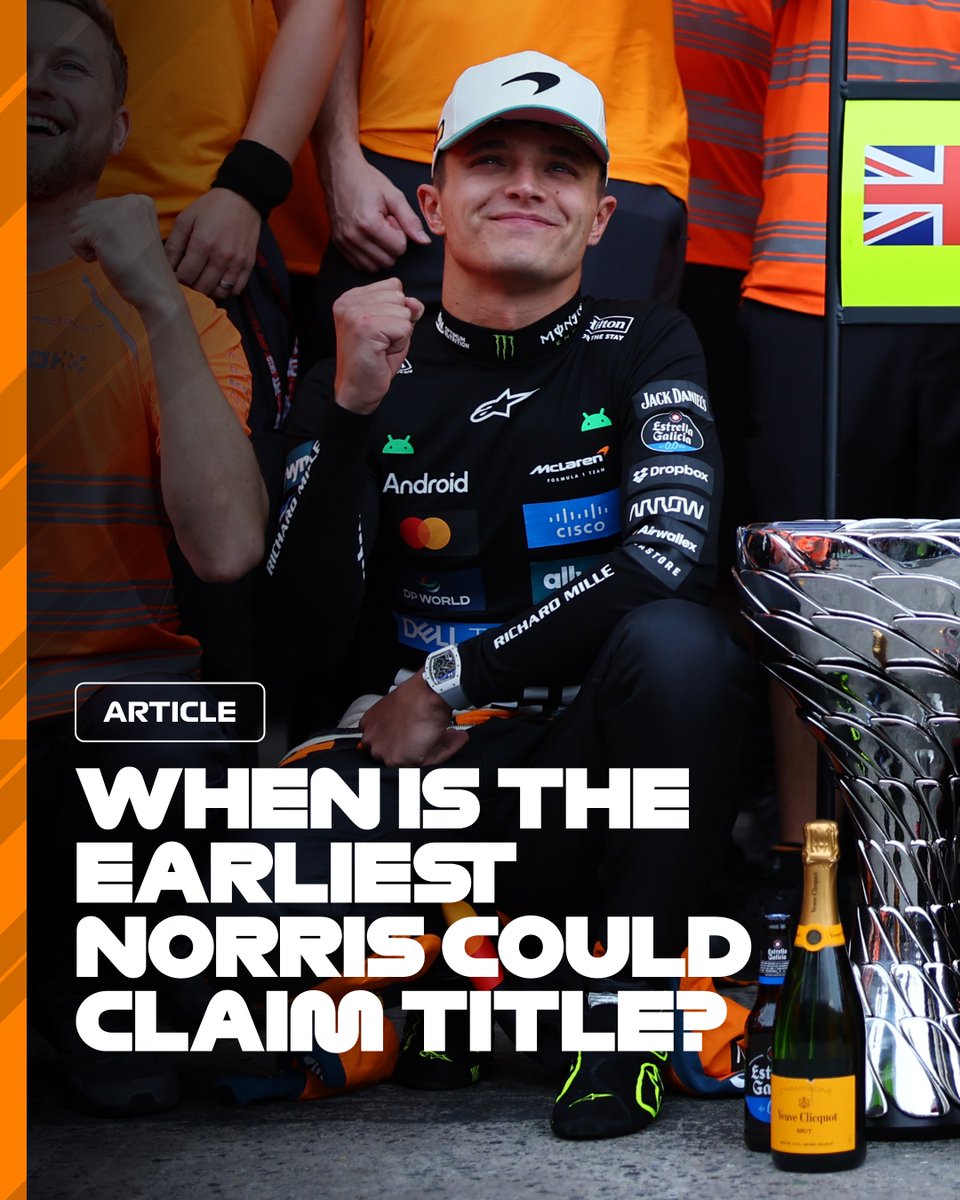F1's tweet photo. When is the earliest Lando Norris could claim this season's Drivers' Championship? 🤔

Following Lando's triumphant Mexico and Sao Paulo weekends, we look at how the title could be won! ⚔️

POINTS PERMUTATIONS 👉 https://t.co/5VXpLq0SBf

#F1 https://t.co/R2uiNp4VwY