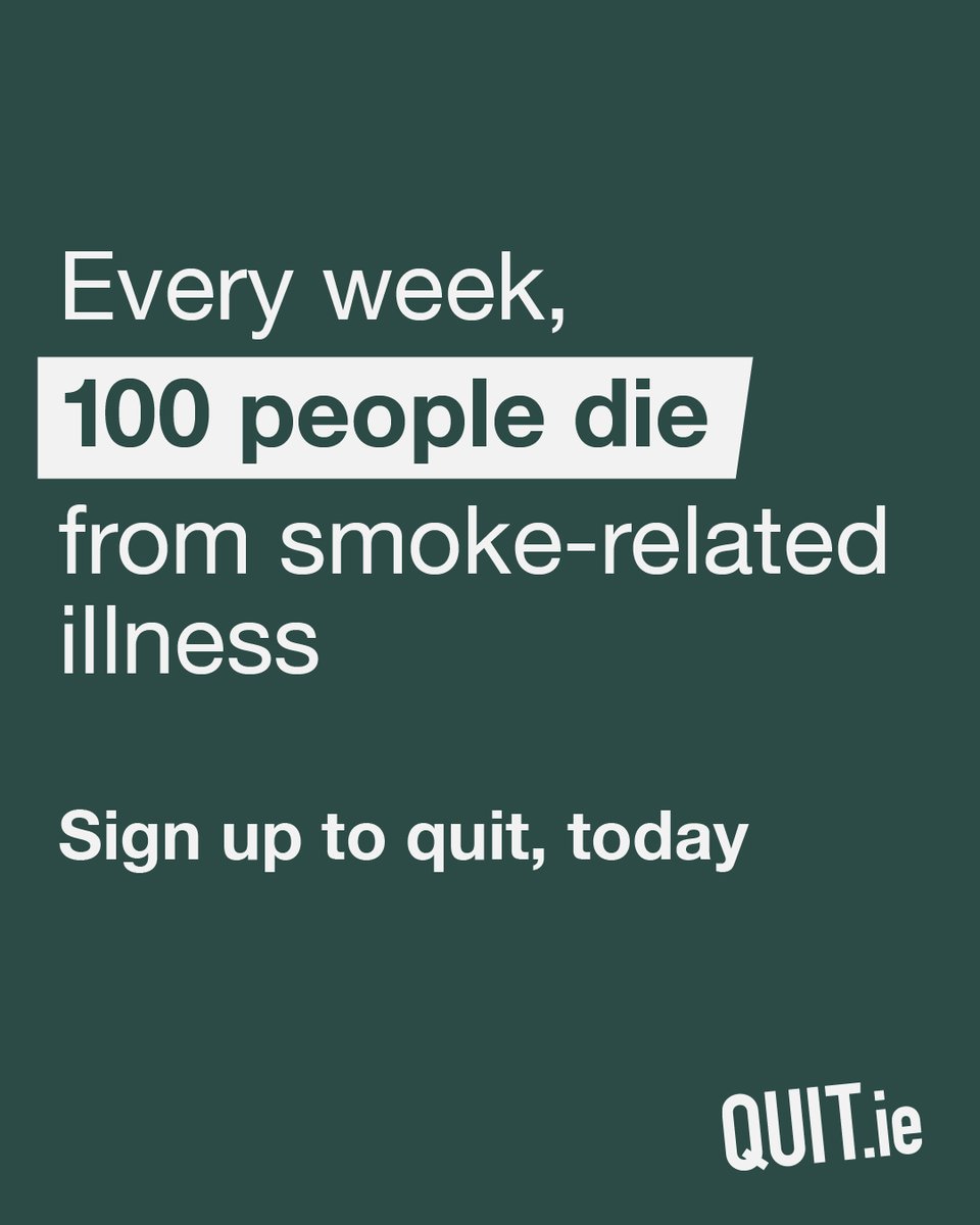 HSEQuitTeam's tweet photo. Every year, 100 people die from smoke related illness in Ireland. Quitting now can protect your health.

Know more: https://t.co/cUGYJXRGbC

#QuittingIsWinning #QuitSmoking https://t.co/VeCvz37OOD