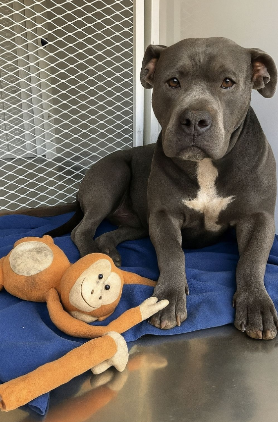 BestinDogs's tweet image. Maybe his name is Duke, or maybe no one ever named him. What we know is that he has known fear, cold, loneliness.

When they found him, this big brown pitbull was sitting quietly on a blue blanket, a little orange toy monkey tucked between his paws. The monkey’s arms were gone,…