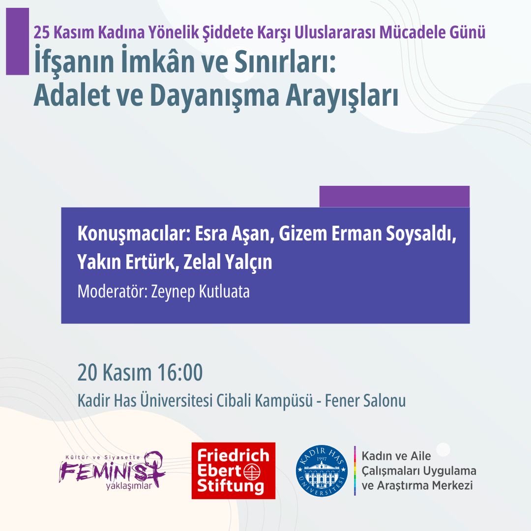 Kültür ve Siyasette Feminist Yaklaşımlar Dergisi olarak  Friedrich Ebert Stiftung (FES Türkiye) ve Kadir Has Üniversitesi Kadın ve Aile Araştırmaları Merkezi’nin desteğiyle düzenlediğimiz panelimize tüm takipçilerimizi bekliyoruz. <a href="/GenderKhas/">Women and Family Studies Research Center</a> <a href="/FES_Turkey/">FES Türkiye</a>