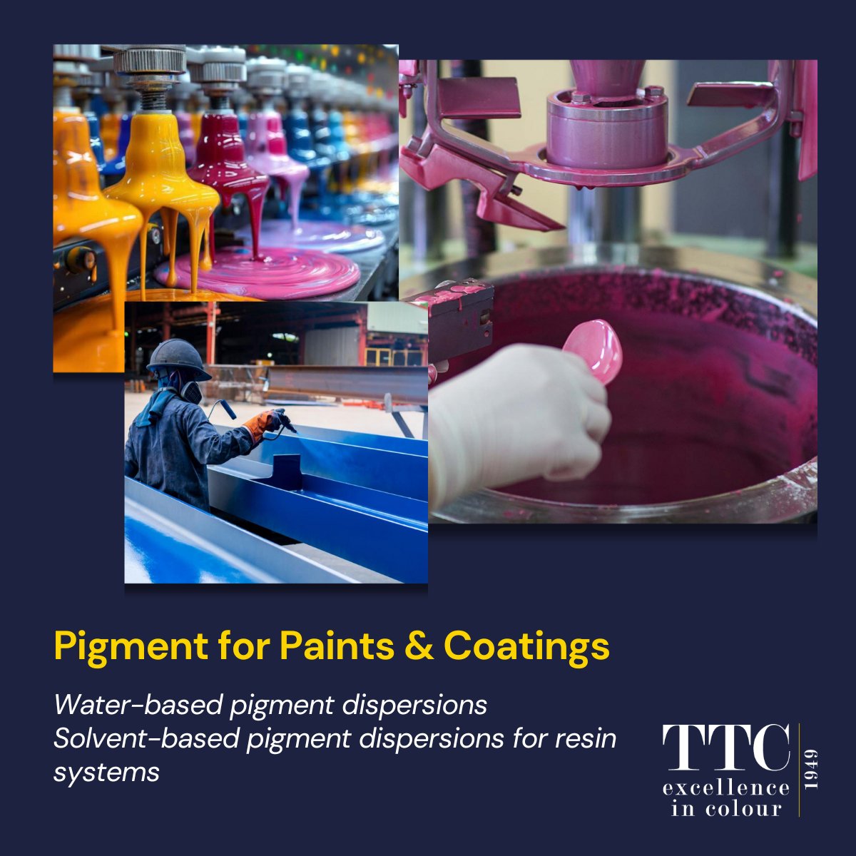 At TTC, we provide excellence in colour to the paints &amp; coatings industry: 

☑️ Pigment dispersions for water-based paint
☑️ Dispersions for solvent-based resin systems

Learn more: d36.co/1bYgj

#pigmentdispersions #paintsandcoatings #colour #pigment