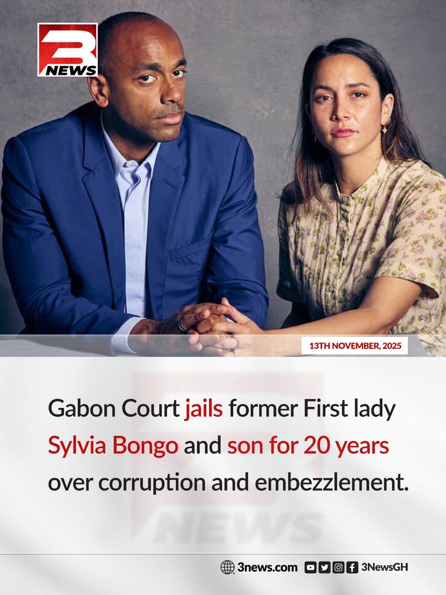 Gabon's former First Lady, Sylvia Bongo, and her son have been jailed for 20 years on corruption and embezzlement charges. 

#3NewsGH #TV3GH