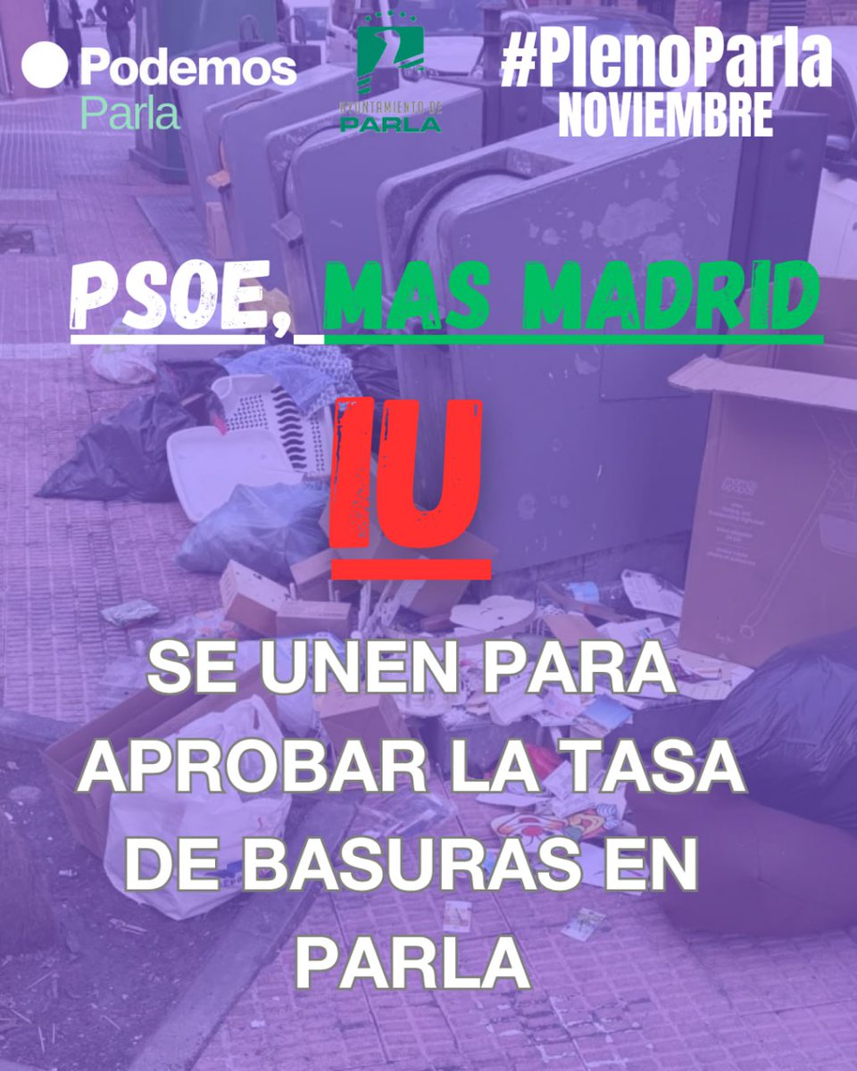 ¡La Traición a #Parla tiene nombre y siglas! 😡

El PSOE, con la complicidad de IU (y Más Madrid), han aprobado la Tasa de Basuras en Parla.

IU (Álvaro Gómez) se abstuvo y le dio al Alcalde el voto de calidad que necesitaba. ¡Una abstención que es un SÍ encubierto!
#psoetraidor
