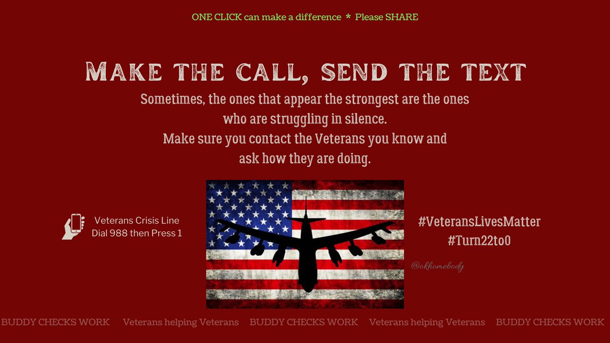 🇺🇸✅🇺🇸 Veteran Buddy Checks   🇺🇸✅🇺🇸
Morning, my Veteran family. Keep checking in and reach out if you need to. I wish you could know how special each and every one of you truly are. You are worth fighting for and you don’t need to fight alone! Love you bunches!❤️🤍💙