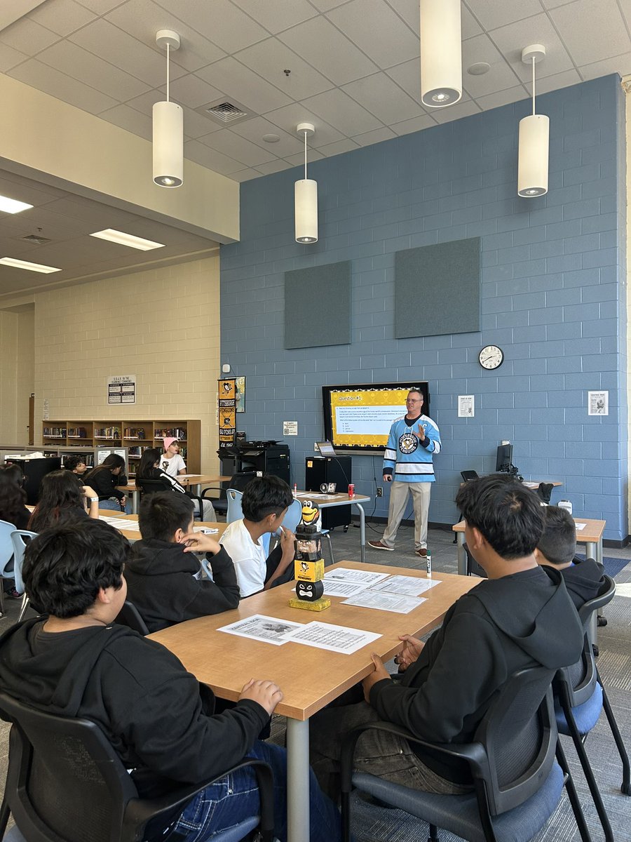 PearsonMiddle's tweet image. But does your principal TEACH!? 

Thank you Mr. Yoder for getting our 6th graders excited about their hockey passage and showing them how to break down multiple choice questions 🏒🥅📝