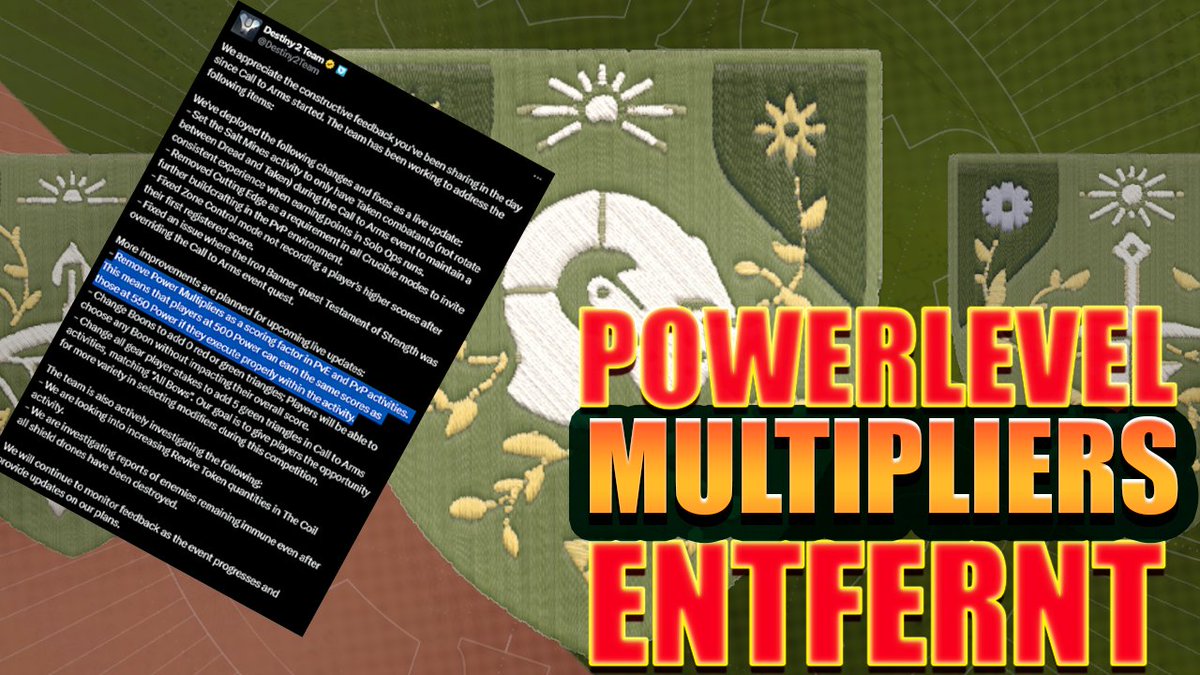 Bungie rudert zurück! Powerlevel Multiplier raus! Messerscharf entfernt und vieles mehr! 

Video⬇️⬇️⬇️
youtu.be/IGxGg1glvzg

#Destiny2 #PVP #YouTuber #YouTube #Bungie #d2