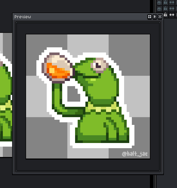 hui_jing22's tweet photo. Reworking some of my old stickers for a con I have not even signed up for yet 🥺
#pixelart #kermie https://t.co/3PES9HoYLH