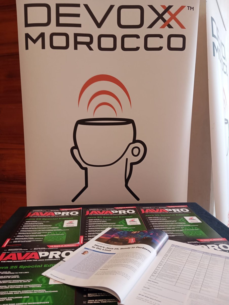 JAVAPROmagazin's tweet image. 🚨 #JAVAPRO goes global — again! Our new issue just landed at #DevoxxMorocco &amp;amp; copies are already flying off the table. Proud to be reaching Europe, North Africa &amp;amp; beyond.

Spot it at Devoxx Morocco? Enjoy — &amp;amp; let us know!

Missed the conference? FREE PDF: javapro.io/2025/10/28/sta…