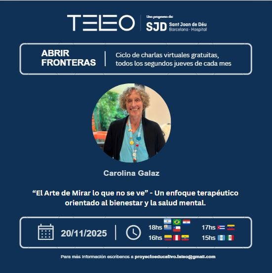 ProgramaTeleo's tweet image. ✨ ¡Te esperamos el jueves 20/11 en nuestro último encuentro del año!

Con Carolina Galaz, creadora de una Terapia basada en las Artes Expresivas 🎨
Un espacio para compartir, aprender herramientas para nuestra salud y cerrar el año juntos💙

Acceso en teleosjd.org
