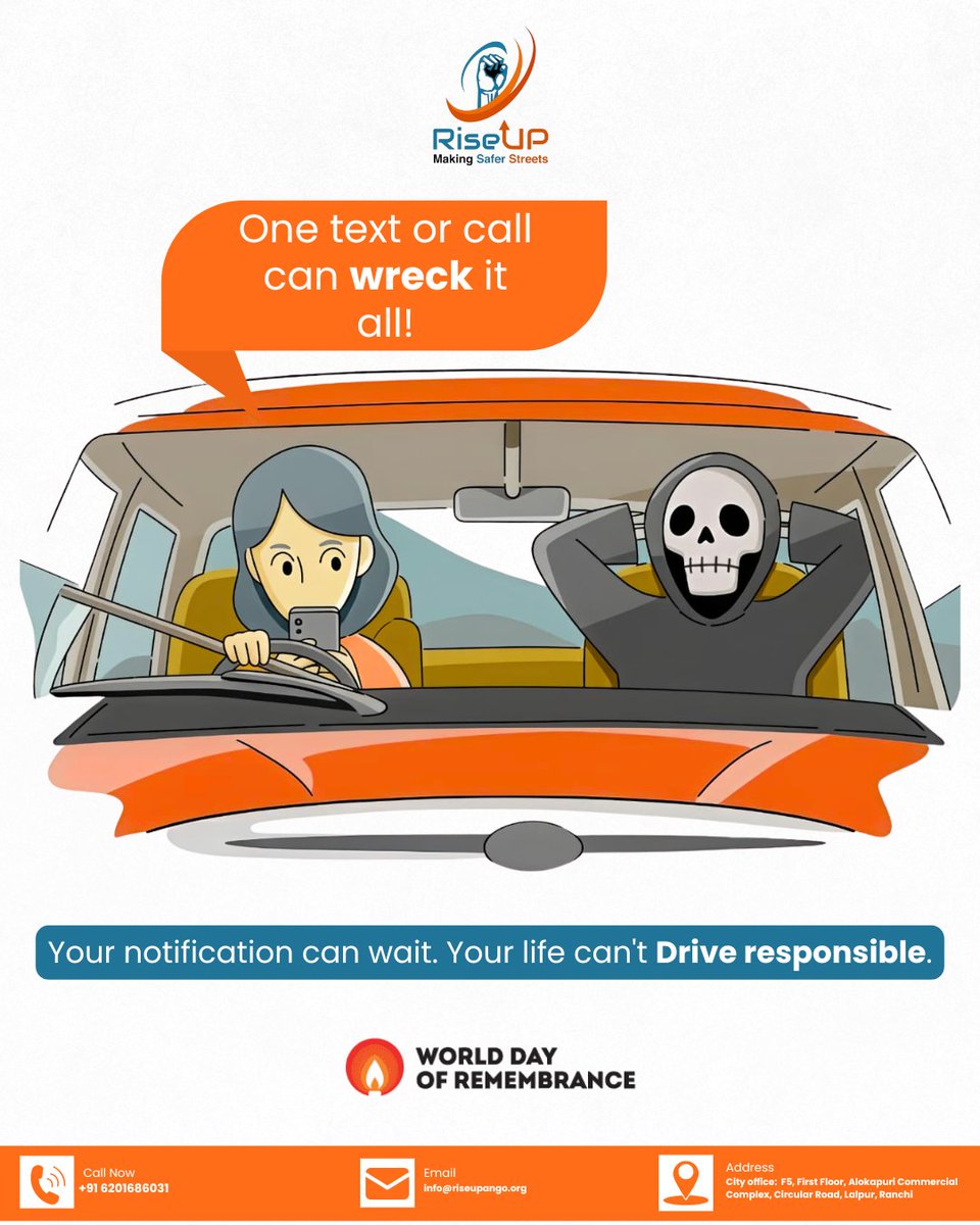 RiseUp_Ngo's tweet image. A second of distraction. A lifetime of regret. Stay alert...

#RoadSafety #SaveLives 
#WDR
@deepakbiruajmm @nitin_gadkari @MORTHIndia @ranchipolice @rishabhriseup @ConsumerVoiceIn @UNRSC  @IGRanchi