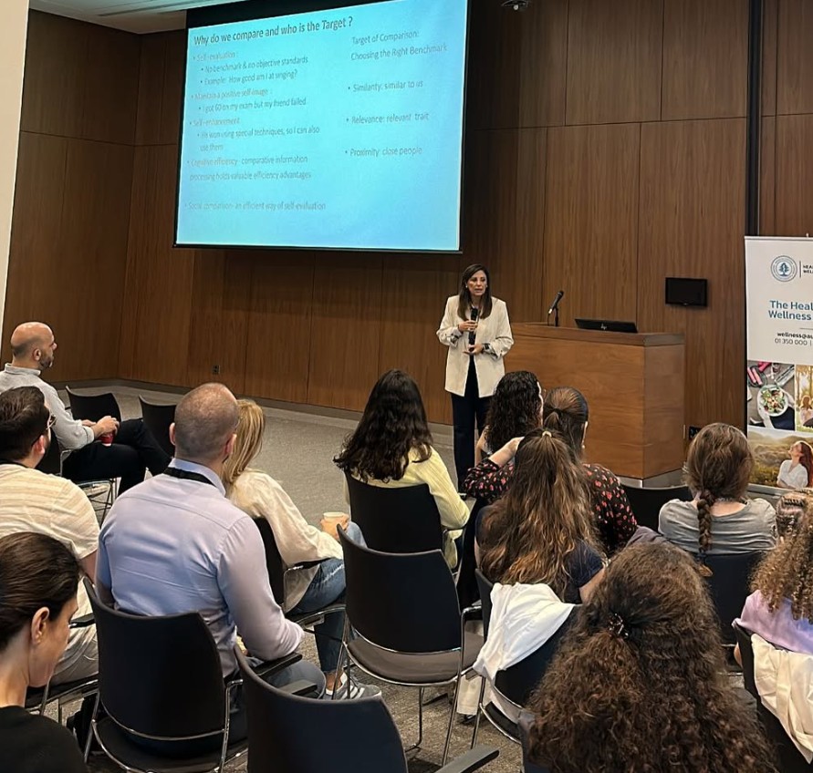 AUBWellness's tweet photo. Dr. Umayya Musharrafieh, Chair of Department of Family Medicine, provided a session “Not Good Enough: Dealing with Comparison Culture” as part of our Annual Wellness Agenda. https://t.co/8hv3HrgY6y