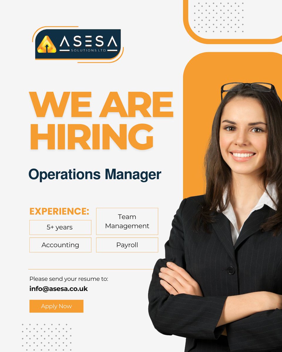 asesasolutions's tweet photo. 𝗪𝗲’𝗿𝗲 𝗛𝗶𝗿𝗶𝗻𝗴 – 𝗢𝗽𝗲𝗿𝗮𝘁𝗶𝗼𝗻𝘀 𝗠𝗮𝗻𝗮𝗴𝗲𝗿 💼

📊 Experience: 5+ years in Team Management (preferably in Accounting &amp; Payroll) 
👥 Role: Full-time | On-site
📍 Location: NIBM Road, Pune
🕒 Shift: UK Shift (12:30 pm – 9:30 pm)

#ASESA #PaperclipForceSolutions https://t.co/Ixe278HOsz