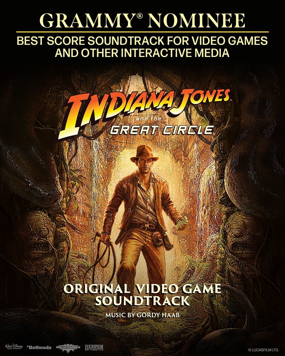 🥳 ¡Felicidades al compositor Gordy Haab por su nominación en los premios GRAMMY a Mejor Banda Sonora Original para un videojuego con #IndianaJones y el Gran Círculo! 🎶