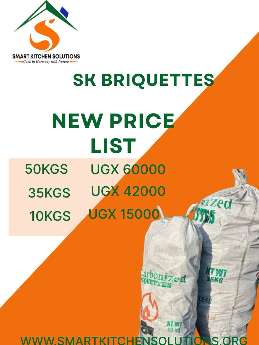 smartkitchenug's tweet photo. We have  updated our price list to serve you better while staying true to our promise of providing clean, affordable and long-lasting fuel. 

Our briquettes are designed to burn longer, save you money and keep your kitchen smoke-free. https://t.co/Is8oaH7e7z