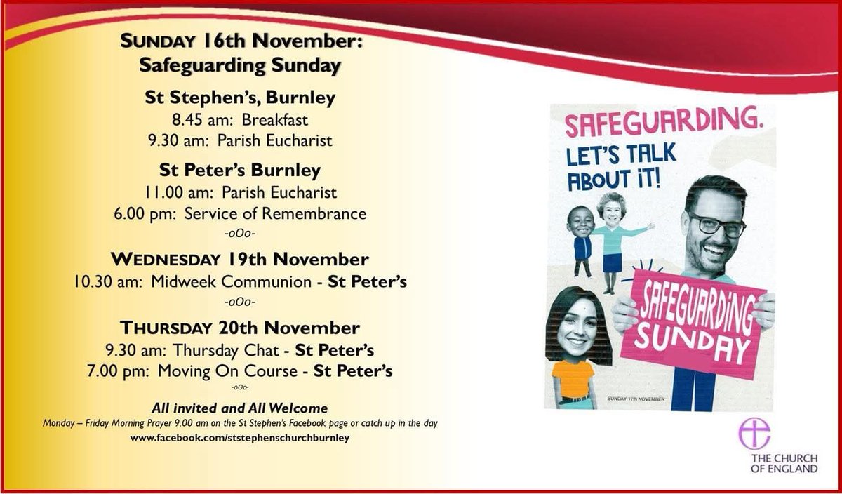 Safeguarding Sunday 
✞ Parish Eucharist on 16th November at 11am 
Our Young Singers and Choir Church will be with us for Worship. All welcome 
<a href="/cofelancs/">The CofE in Lancashire (Blackburn Diocese)</a>