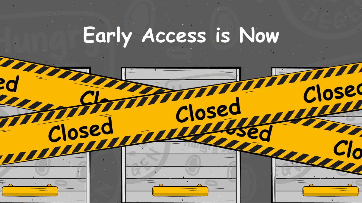 HungryDegens's tweet photo. ❌Early access is now officially closed: https://t.co/pVYoB72xXF

The countdown to the full game launch has begun. 

The dApp has entered invite-only mode to protect and empower our inner cabal of holders and players (remember: 65% of tokens go to holders) 👀

🗝️ All NFT holders who are staking or have staked before - still hold the key to enter. 

💀Everyone else? You’re on the outside looking in. Go hunt for an invite code on our timeline before they’re all gone.