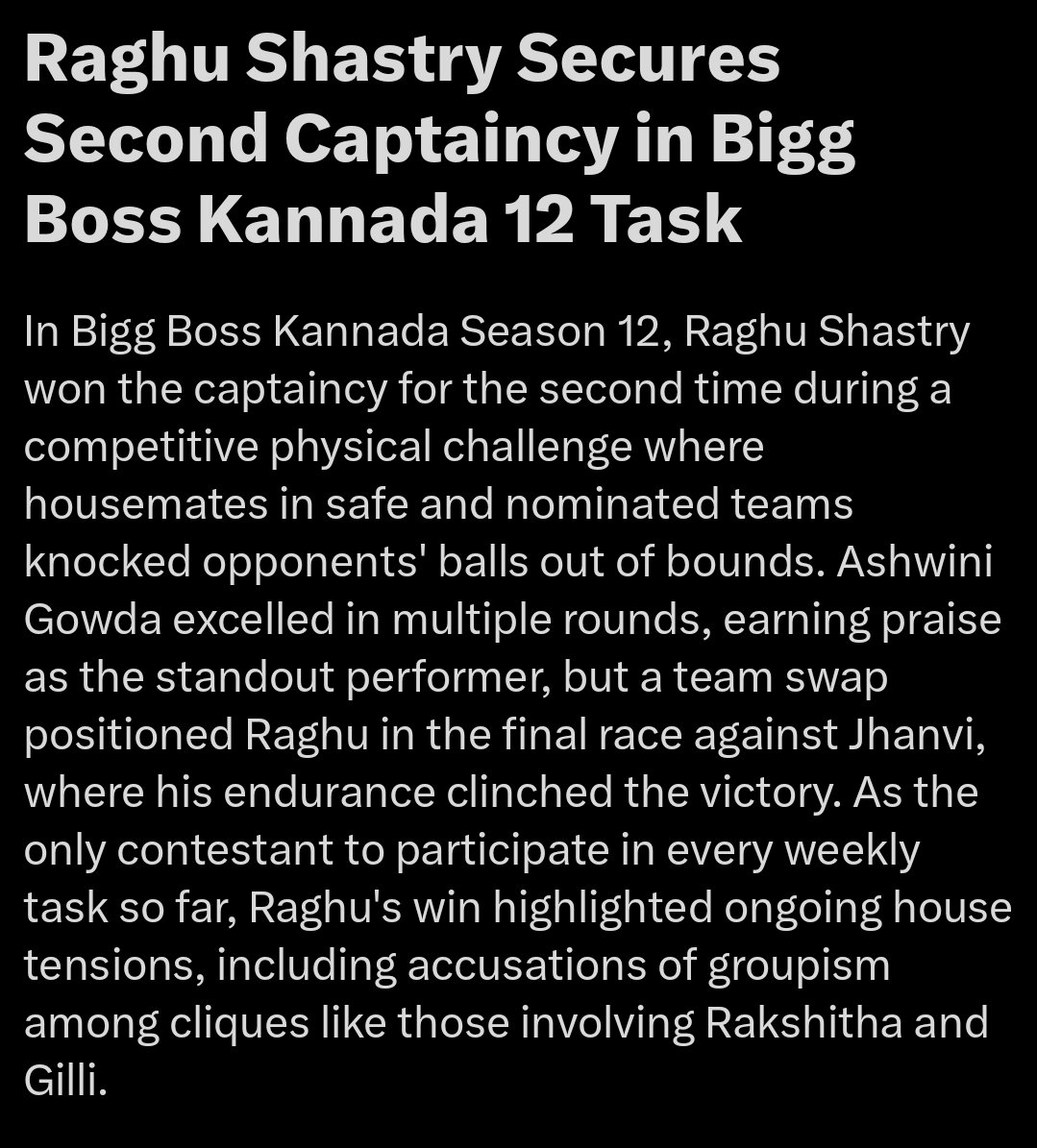 Kuch_Bhi_4's tweet image. Congratulations #Raghu on being the captain second time within 4 weeks

Credit also goes to #Rakshita who single handedly dragged him into Nominated Team thereby activated the Task Beast in him that was going unused in the Safe Team...
Rakshita 1️⃣
Haters 0️⃣
#Bbk12 #BBKSeason12