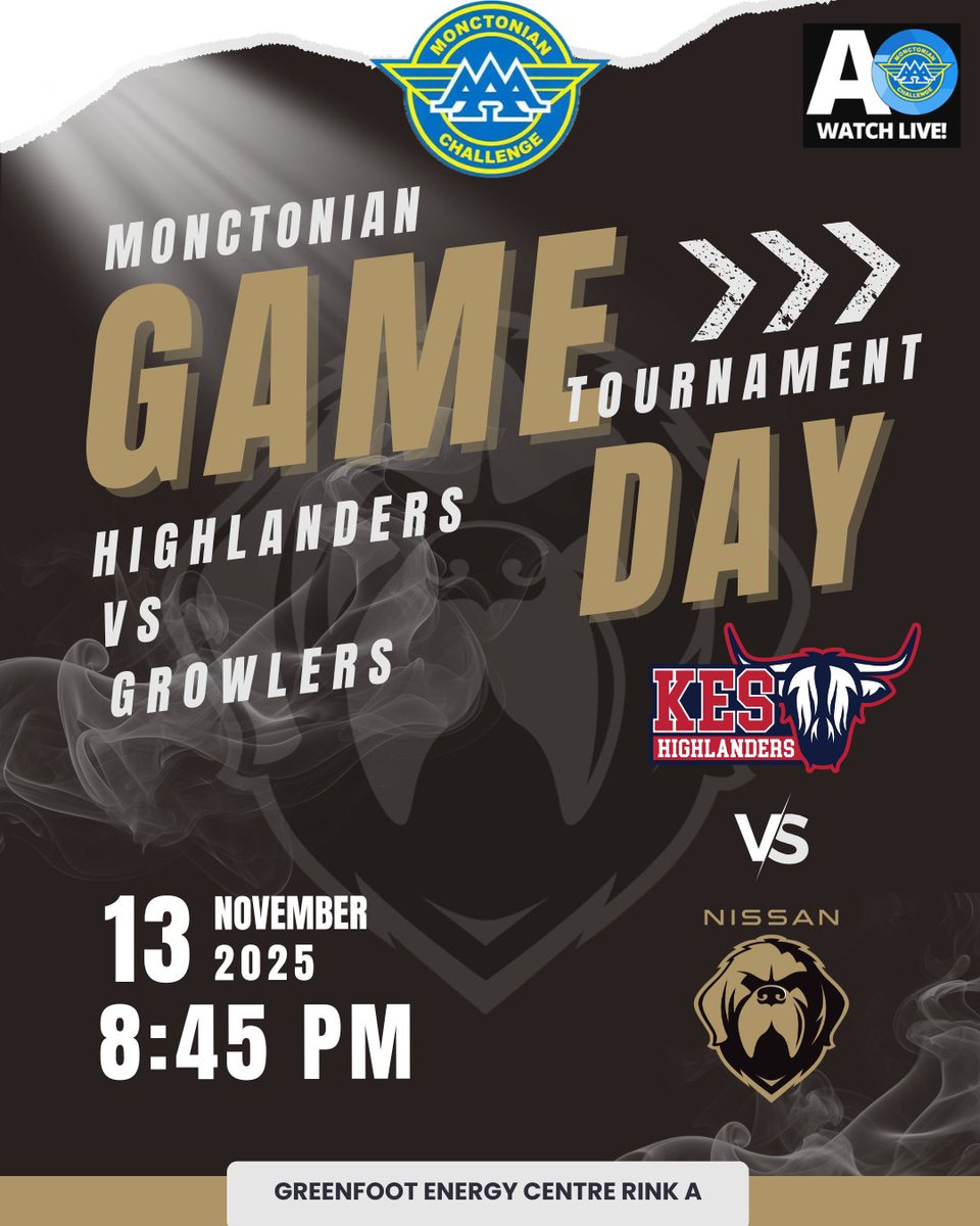 AAAGrowlers's tweet image. ⬛️⬜️🟨 Game Day - Monctonian Game #1!!
🕢 8:45PM AST
📍 Greenfoot Energy 4-Plex
🆚 @KESBoysHockey
📺 ao.live/monctonian

#NoTimeOff #Woof
