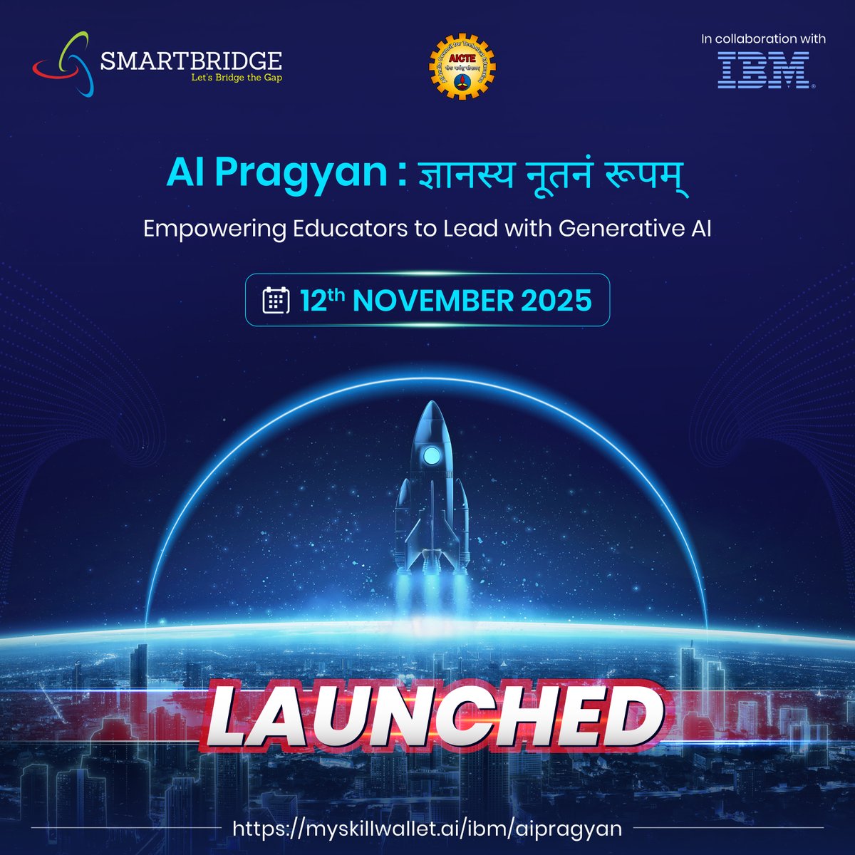 thesmartbridge's tweet image. AI Pragyan is LIVE! ✅

#SmartBridge in collaboration with IBM SkillsBuild &amp;amp; AICTE, launches a 3-week program to empower educators with #GenerativeAI skills &amp;amp; real-world insights. 

Be part of the next cohort:
forms.gle/53FrVkcghvA4uj…

#AIInnovation #EducatorEmpowerment #AISkills