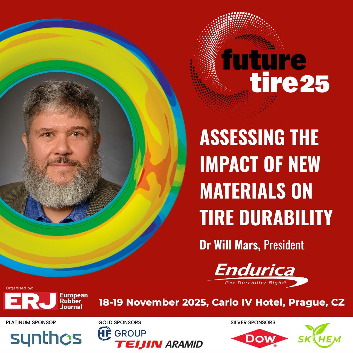 We’re looking forward to being in Prague next week for the European Rubber Journal Future Tire Conference on 18-19 November.

Our President, Will Mars, will be joining an impressive line-up of speakers and panelists and will contribute to the second session on Day 1, Introducing