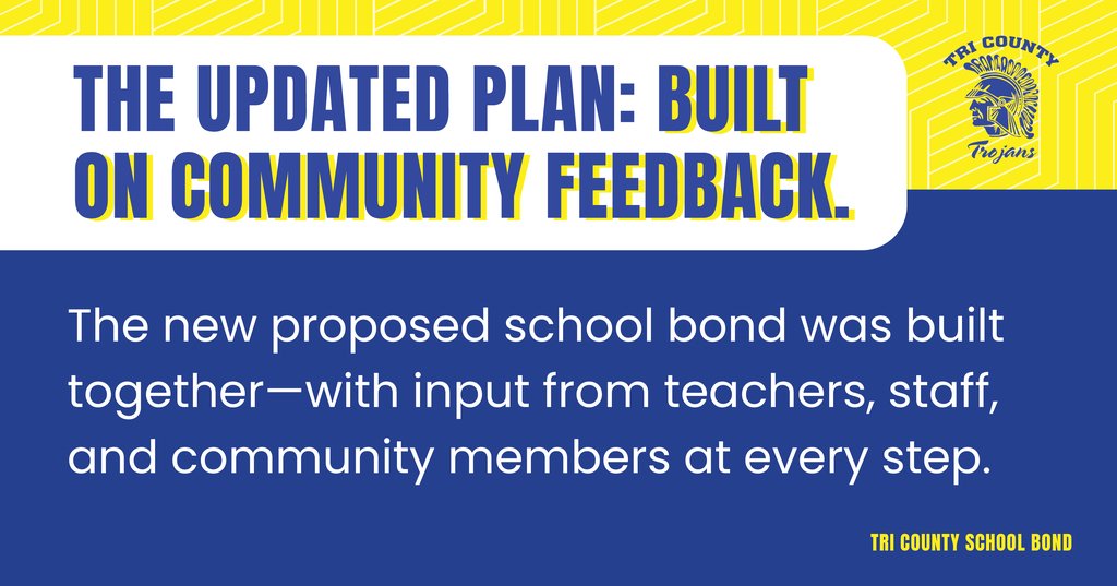 How did we get to this bond proposal? It’s the result of months of listening &amp; refining. Feedback from teachers, staff &amp; community shaped updates that align with voter priorities &amp; balance educational needs. Learn more: tricountyschools.org/page/bond-info
