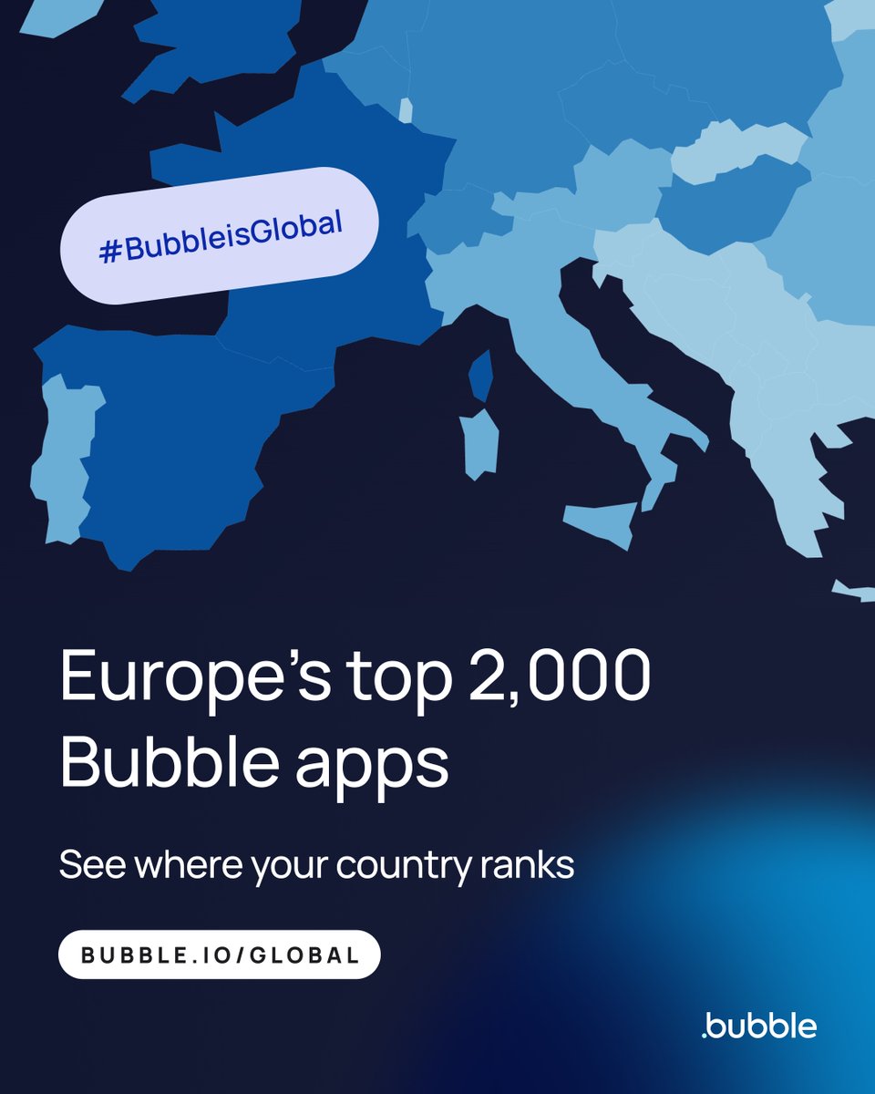 bubble's tweet image. The world’s most innovative founders call Bubble home. 🙌

Explore the new interactive map of top Bubble apps across 40+ European countries — builders shaping the future of visual development. #BubbleIsGlobal #EuropeBuildsOnBubble