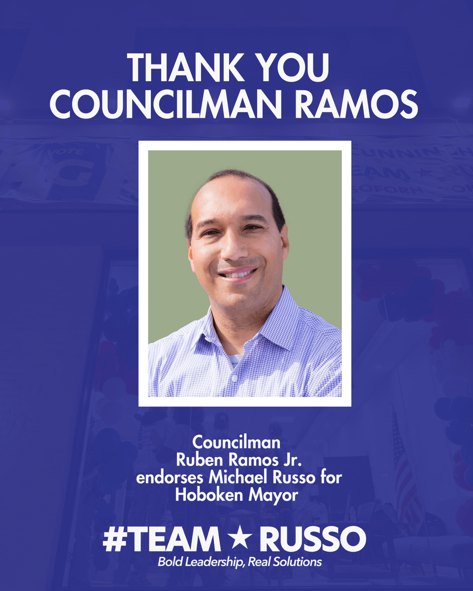 MichaelRussoNJ's tweet photo. Proud to have Councilman Ruben Ramos join Team Russo!

Ruben’s experience, integrity, and heart for Hoboken make our movement even stronger. Together, we’re ready to deliver real change — a safer, stronger, more affordable city for all. 

#TeamRusso https://t.co/gC2sGjHtPt