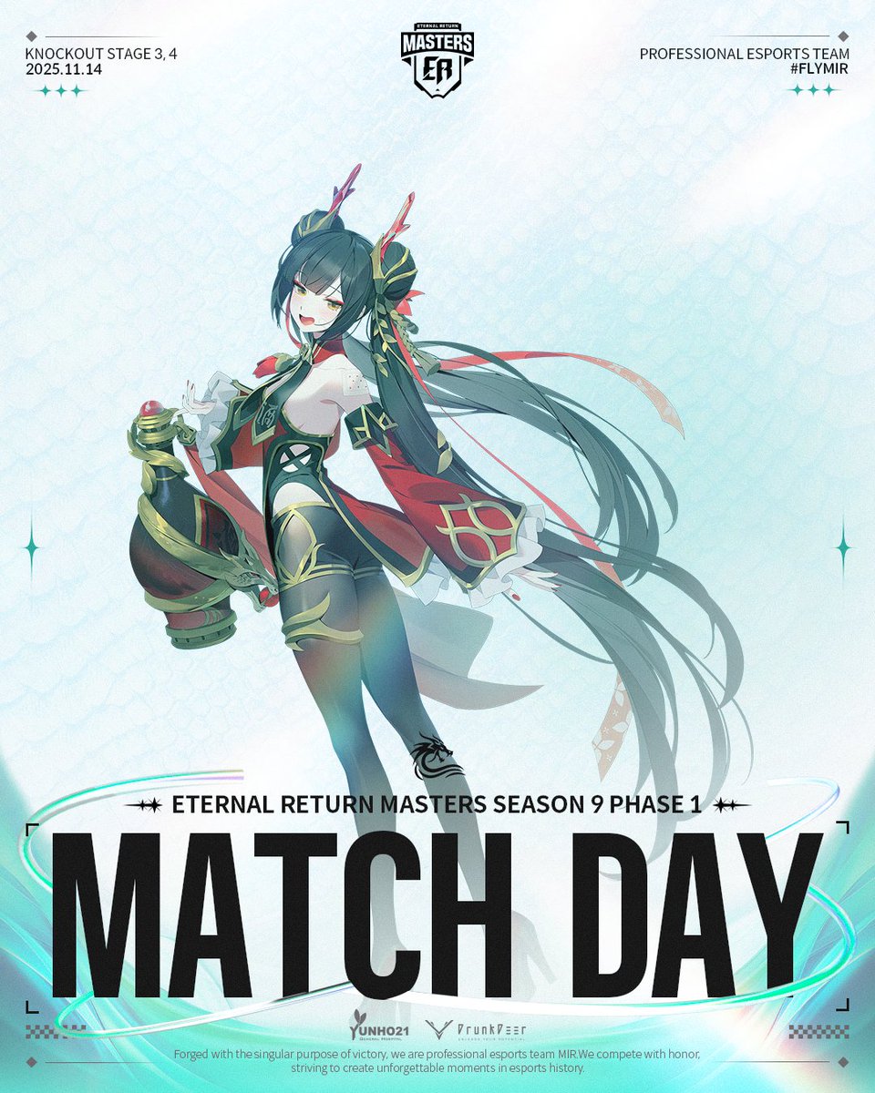 𝐌𝐀𝐓𝐂𝐇 𝐃𝐀𝐘

ER Masters Season 9 Phase 1 - Knockout Stage 3, 4

한 계단씩 차근차근, 좋은 모습 보여드리겠습니다.

⏰ 7:00PM KST
🔗 chzzk.naver.com/live/d9c65c92b…

#flymir🌊 #EternalReturn