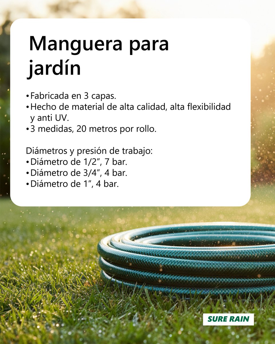 SureRain's tweet image. 🌱💧 En Sure Rain contamos con una línea de productos para el hogar: mangueras, aspersores, lanzas y accesorios pensados para el riego de jardines y espacios verdes.

👉 Somos mayoristas de insumos para riego y agua.