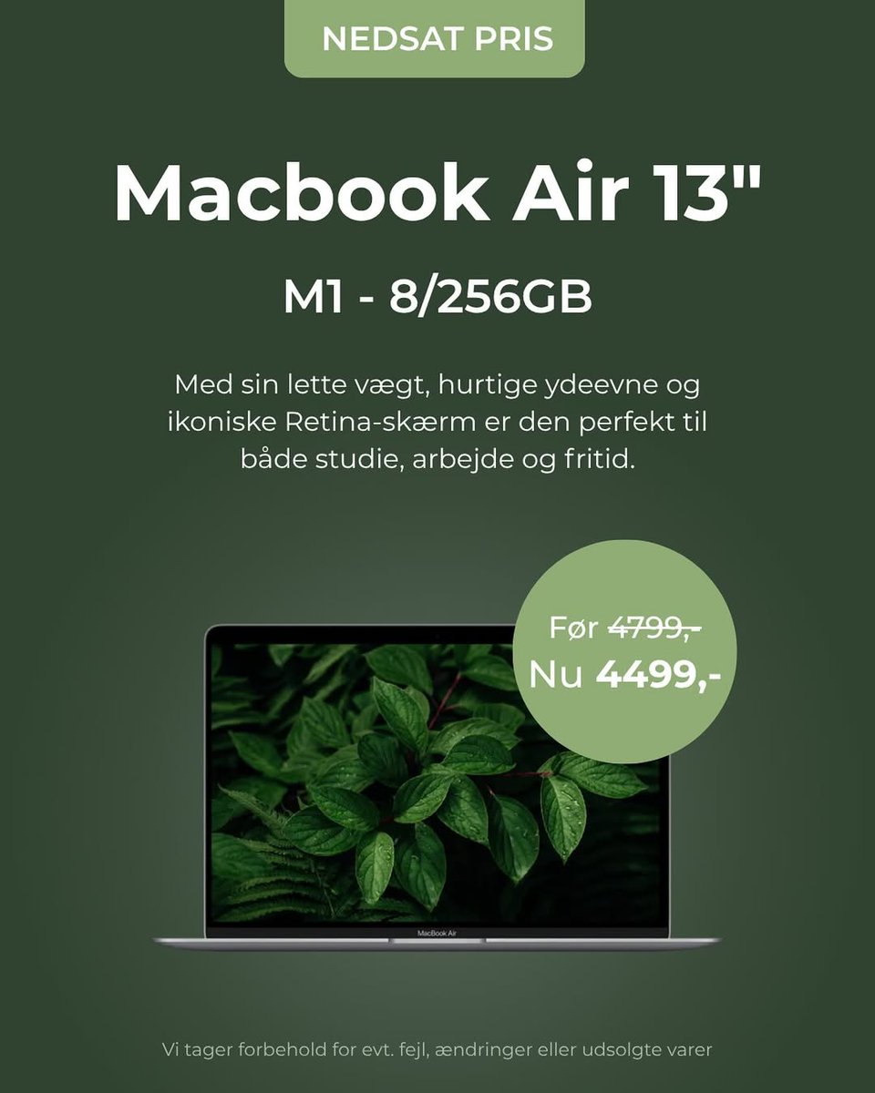 iDevicedk's tweet photo. NEDSAT PRIS📷
Vi har sat prisen ned på MacBook Air 2020 med M1-chip.
Før 4799,-
Nu kun 4.499,-
Besøg vores butik i Stege eller Vordingborg, eller shop online.
https://t.co/oV8Nsx1sbM https://t.co/yWpVhynfFn