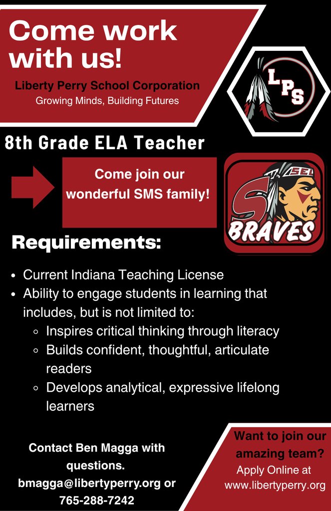 We are looking for an 8th grade English teacher to join our team!  Check out the flyer for more information or click below to apply today!  

bit.ly/LPSapplytoday