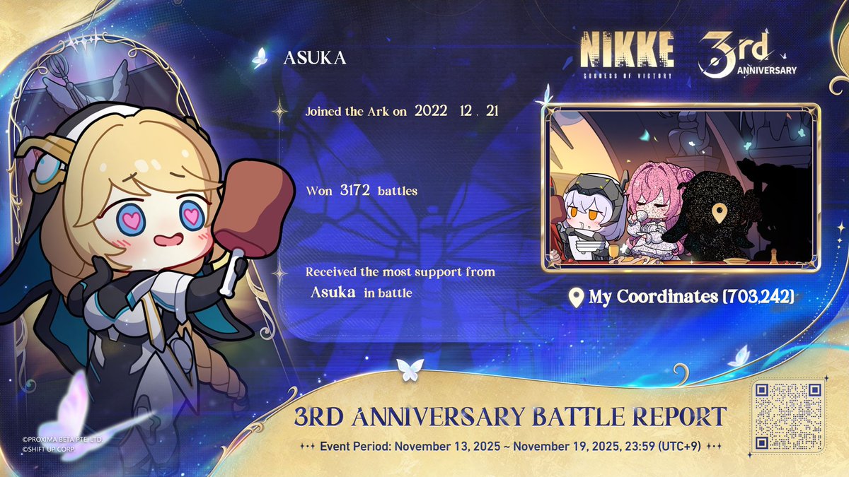 Commander ASUKA,
Happy 3rd Anniversary to NIKKE!!#NIKKE #NIKKE3rdAnnivBattleReport nikke-en.com/socialshare/sh…