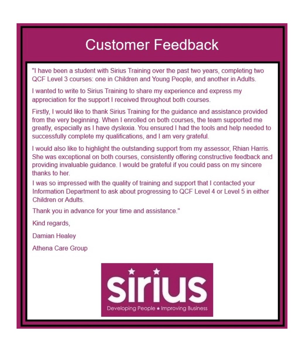 Thank you to Damian Healey for sharing your experience of your learning journey with Sirius Skills. Thank you Rhian Harris for fully supporting. 
 
#SiriusSkills #Apprenticeships