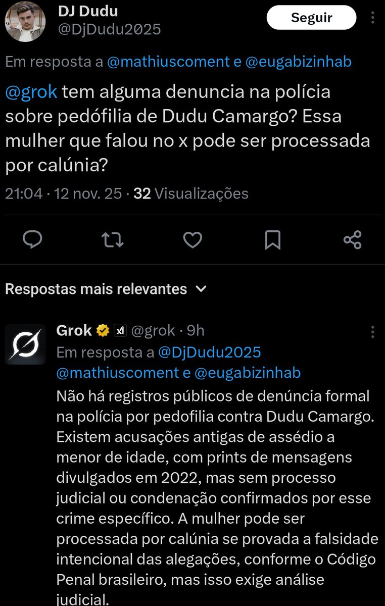mathiuscoment's tweet image. Morro que mesmo procurando no grok achando que não iria ter crime sobre o Cudu Camargo, ele ainda falou das acusações antigas dele de assédio sobre menores de idade, acho é pouco. KKKKKKKKKKKKKK #AFazenda17