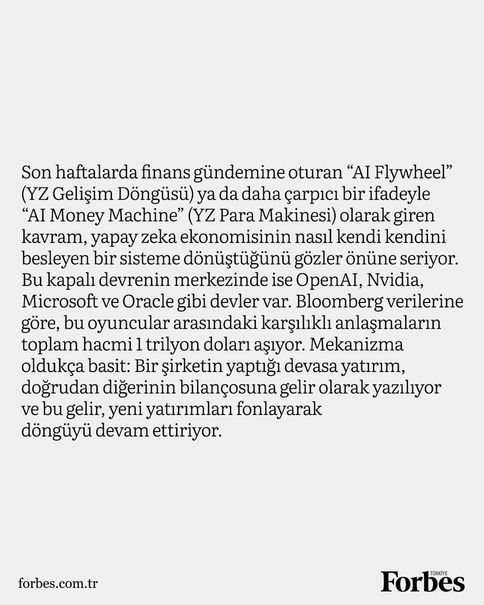 forbes_Tr's tweet photo. Gökhan Kula, yapay zeka devlerinin oluşturduğu Para Makinesi kavramını ele alıyor. Kula, bu hızlı büyümenin reel ekonomiye etkisinin ise hala sınırlı olduğuna dikkat çekiyor.

Yazısının tamamı web sitemizde.
🔒https://t.co/D03k88UhIz

💫 ''Türkiye'nin en zengin içeriği için hemen abone olun, zirvede yerinizi alın!”

#forbestürkiye #GökhanKula #YapayZeka