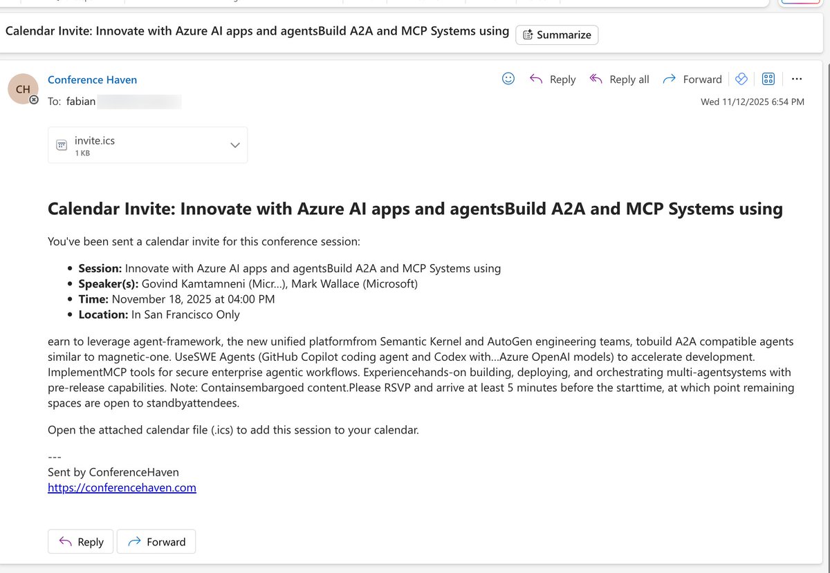 The “Dream Bigger Moment” for #ConferenceHaven 🚀
Realized hardest part wasn’t search or scheduling… it was setup. Too technical. Too many clients.
So I moved it to the web. No config. No install. Just Chat 
Try it 👉 conferencehaven.com/chat 
#AI #Agents #MCP #MSIgnite #Live360