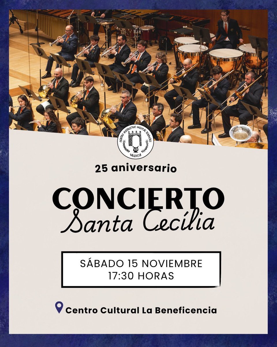 El concierto de Santa Cecília ya está aquí🧡
Os esperamos este sábado a las 17:30 en el Centro Cultural de la Beneficencia para vivir un concierto muy especial marcado por nuestro 25 aniversario.
No os lo perdáis!