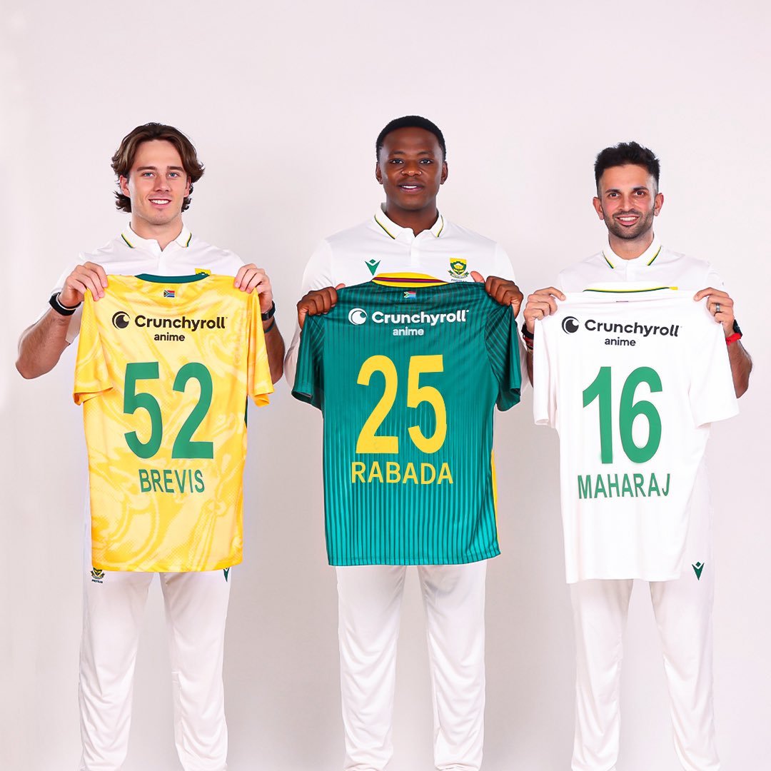ProteasMenCSA's tweet image. Cricket South Africa (CSA) has today announced Crunchyroll, a global leader in anime, as the Associate Team Sponsor to the Proteas Men’s series in India, taking place from 14 November to 19 December. 

Crunchyroll’s logo will feature prominently on the back of the Proteas Men’s…
